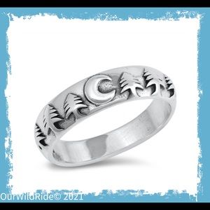 Sterling‎ Silver Crescent Moon & Trees Ring